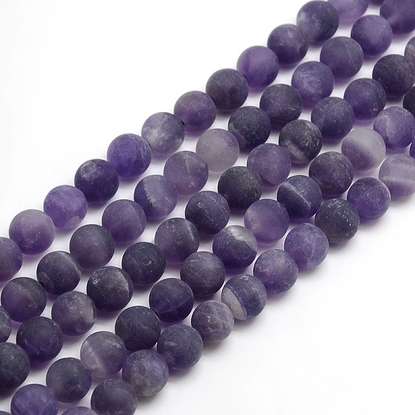 

PandaHall Frosted Natural Amethyst Round Bead Strands, 4mm, Hole: 1mm, about 93~96pcs/strand, 14.9~15.6 inch Amethyst Round