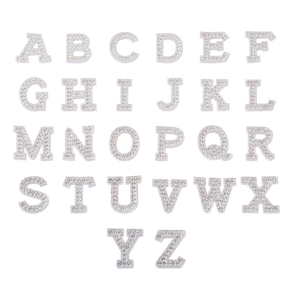 PandaHall Alphabet Resin Rhinestone Patches, Iron/Sew on Appliques, Costume Accessories, for Clothes, Bag Pants, Silver, 43.5~50x20~51x3mm...