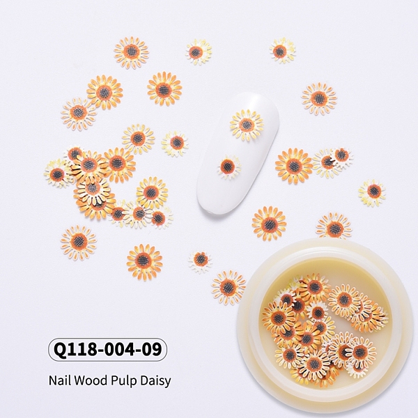 

PandaHall Daisy Shape Paper Cabochons, Nail Art Decorations Accessories for Women, Goldenrod, 5~7x0.1mm, 30pcs/box Paper Flower Gold