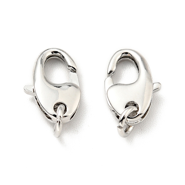 

PandaHall Rack Plating Brass Lobster Claw Clasps, with Open Jump Rings, Cadmium Free & Lead Free, Oval, Platinum, 11x7x2.5mm Brass Oval