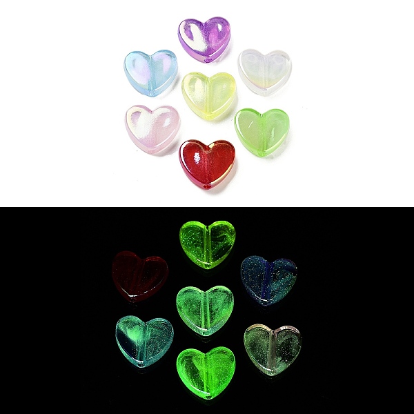 

PandaHall Luminous UV Plating Rainbow Iridescent Acrylic Beads, Glow in the Dark Beads, Heart, Mixed Color, 18.5x21x5.5mm, Hole: 2.7mm..., Multicolor