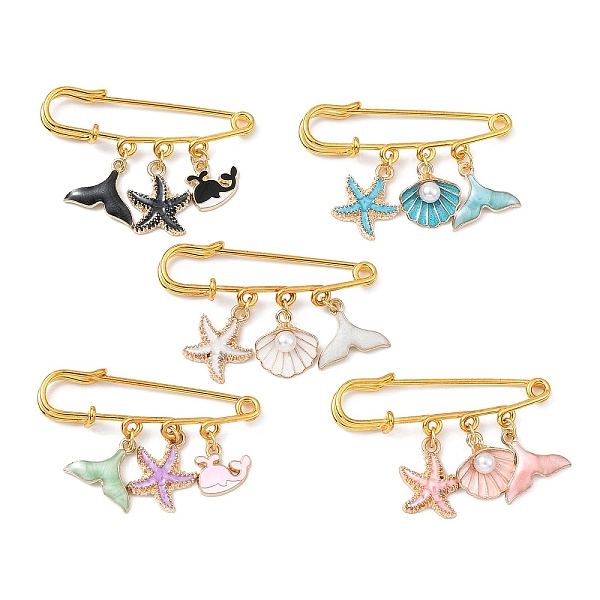 

PandaHall Marine Theme Pendant Alloy Enamel Brooches, Golden Iron Kilt Pins for Women, Starfish & Shell & Fishtail, Mixed Color..., Multicolor
