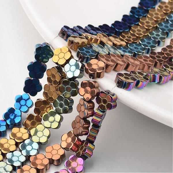 

PandaHall Electroplate Non-magnetic Synthetic Hematite Beads Strands, Flower, Mixed Color, 8x3mm, Hole: 1mm, about 54pcs/strand, 15.7 inch...