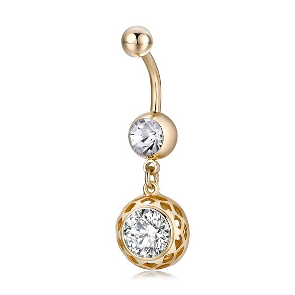 

PandaHall Brass Cubic Zirconia Navel Ring, Belly Rings, with 304 Stainless Steel Bar, Cadmium Free & Lead Free, Real 18K Gold Plated, Flat..., Clear