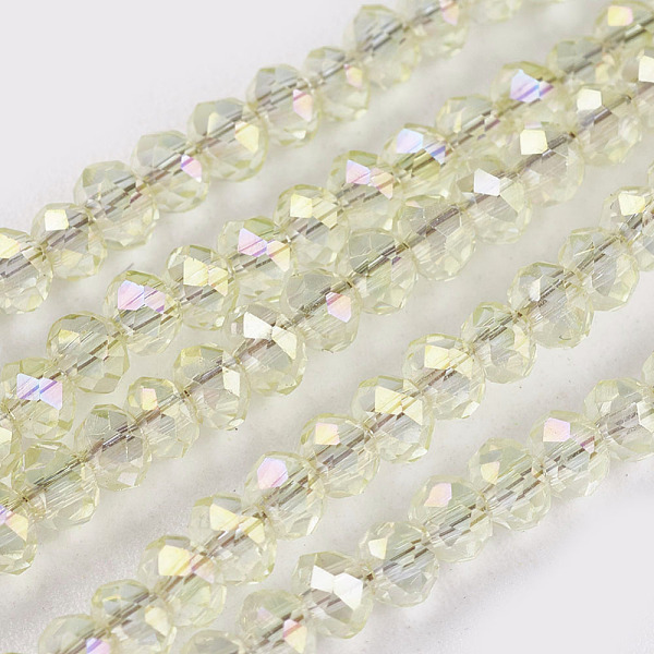 

PandaHall Electroplate Glass Beads Strands, Rainbow Plated, Faceted, Rondelle, Beige, 3x2mm, Hole: 1mm, about 160~165pcs/strand, 15.35..., Yellow