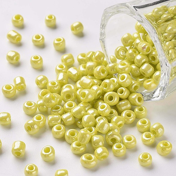 

PandaHall Glass Seed Beads, Opaque Colors Lustered, Round, Yellow, 4mm, Hole: 1.5mm, about 4500pcs/pound Glass Yellow