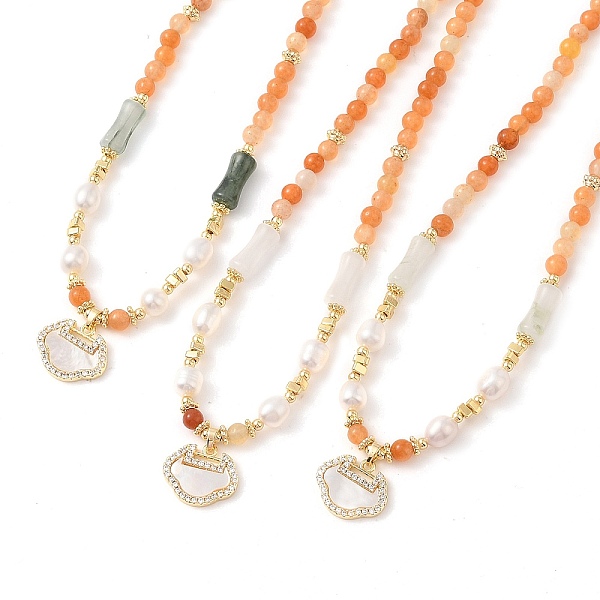 

PandaHall Natural Golden Silk Jade & Natural Quartz & Pearl Beaded Necklaces, Brass Micro Pave Clear Cubic Zirconia Pendants Necklaces...