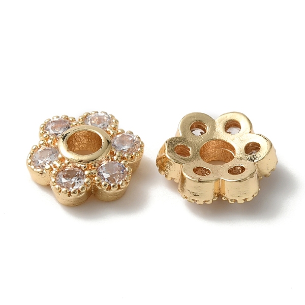 

PandaHall Rack Plating Brass Cubic Zirconia Bead Cap, Cadmium Free & Lead Free, Long-Lasting Plated, Flower, 6-Petal, Real 14K Gold Plated...