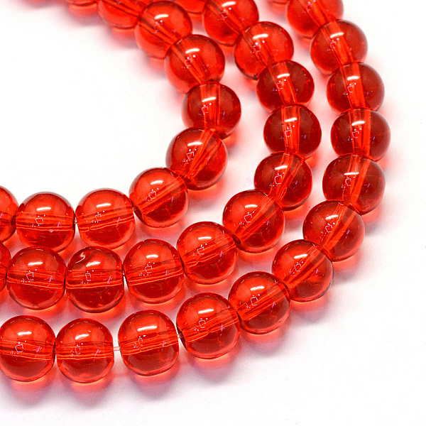 

PandaHall Baking Painted Transparent Glass Round Bead Strands, Crimson, 6.5mm, Hole: 1.5mm, about 145pcs/strand, 31.8 inch Glass Round Pink