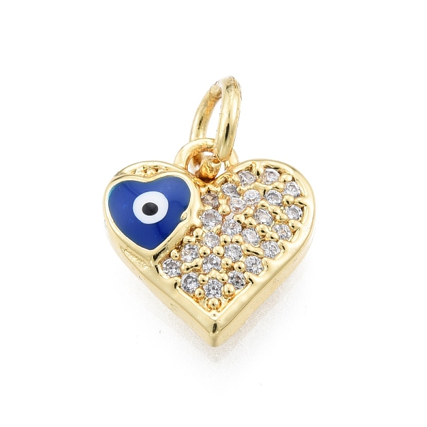 

PandaHall Brass Micro Pave Clear Cubic Zirconia Charms, with Enamel and Jump Rings, Golden, Heart with Evil Eye, Blue, 10x10x2.5mm, Hole...