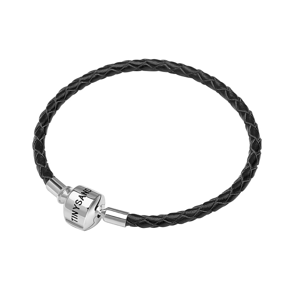 PandaHall TINYSAND Rhodium Plated 925 Sterling Silver Braided Leather Bracelet Making, with Platinum Plated European Clasp, Black...