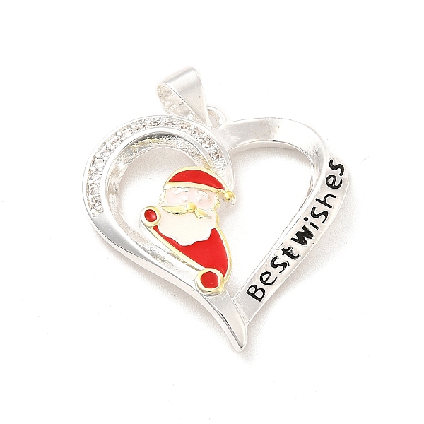 

PandaHall Christmas Brass Crystal Rhinestone Pendants, with Enamel, Heart with Santa Claus and Word Best Wishes Charms, Silver, 23.5x23x4mm..., Red