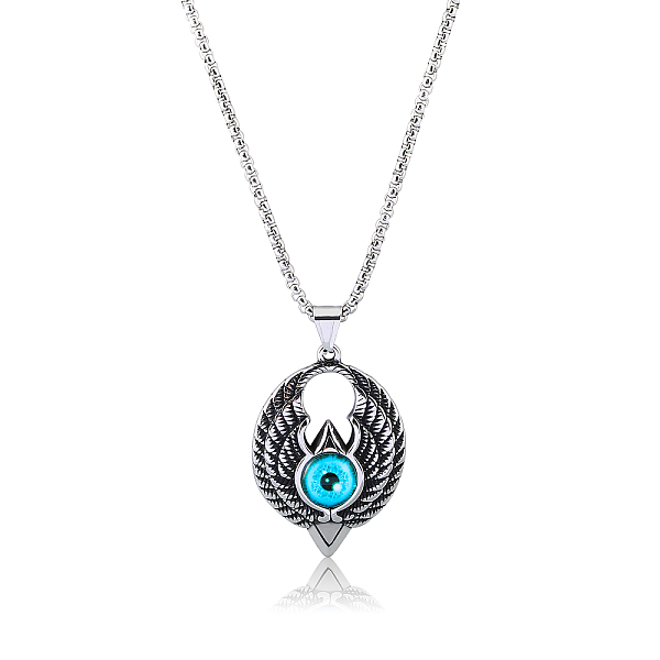 

PandaHall Wing with Evil Eye Pendant Necklace Lucky Spiritual Protection Necklaces Hip-hop Punk Style Charm Titanium Steel Jewelry for Men...
