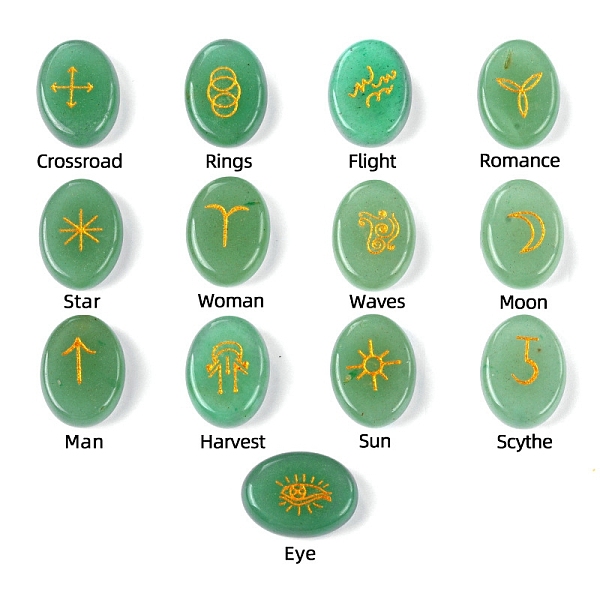 

PandaHall Oval Natural Green Aventurine Rune Stones, Healing Stones for Chakras Balancing, Crystal Therapy, Meditation, Reiki, Divination...
