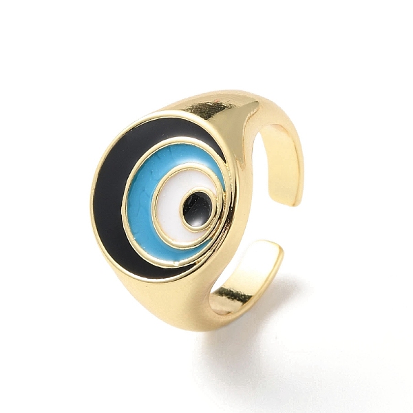

PandaHall Evil Eye Rack Plating Brass Enamel Cuff Ring for Women, Wide Band Open Finger Ring, Lead Free & Cadmium Free, Real 18K Gold Plated..., Black