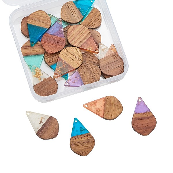 

PandaHall Transparent Resin & Walnut Wood Pendants, with Foil, Waxed, Teardrop, Mixed Color, 28x18x3.5mm, Hole: 1.8mm, 20pcs/box Resin+Wood..., Multicolor