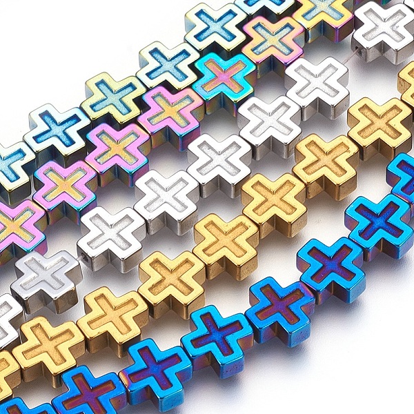 

PandaHall Electroplated Non-magnetic Synthetic Hematite Beads Strands, Polish, Cross, Mixed Color, 10x10x4mm, Hole: 1mm, about 40pcs/strand...