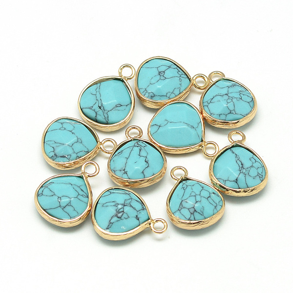 

PandaHall Synthetic Turquoise Pendants, with Nickel Free Brass Findings, Faceted, Dyed, teardrop, Golden, Turquoise, 17.5x13.5x6.5mm, Hole..., Green