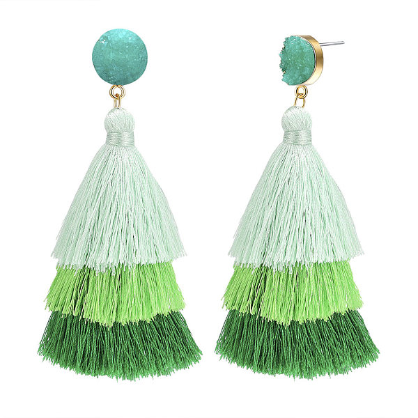 

PandaHall SHEGRACE Brass Stud Earrings, Dangle Earrings, with Resin and Tassel Pendants, Green, 88mm Resin Green
