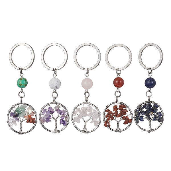 

PandaHall Natural & Synthetic Mixed Stone Chips Flat Round with Tree of Life Kcychain, with 304 Stainless Steel Findings, 8cm Mixed Stone...