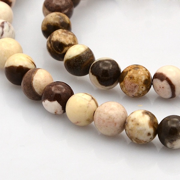 

PandaHall Round Natural Zebra Jasper Beads Strands, 6mm, Hole: 1mm, about 61pcs/strand, 15.7 inch Zebra Jasper Round