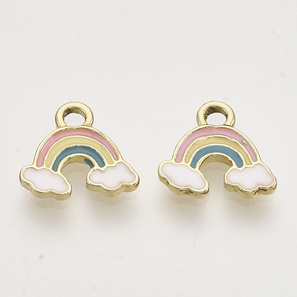 PandaHall Light Gold Plated Alloy Charms, with Enamel, Rainbow, Colorful, 11x12x1.5mm, Hole: 2mm Alloy+Enamel Rainbow