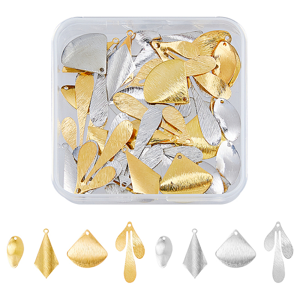 PandaHall SUPERFINDINGS 48Pcs 4 Styles Brushed Raw Brass Leaf Charm Stamping Blank Tag Charms 2 Colors Triangle Rhombus Metal Stamps Tags...