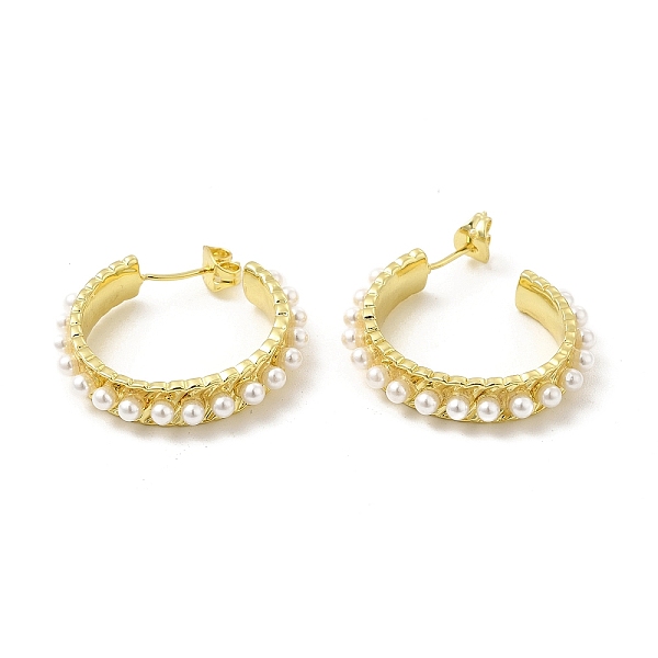 

PandaHall ABS Pearl Beaded Ring Stud Earrings, Brass Half Hoop Earrings for Women, Light Gold, 31x29x6mm, Pin: 0.7mm Brass Ring White