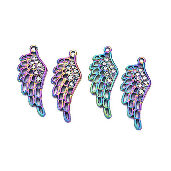 

PandaHall Rainbow Color Alloy Pendants, with Rhinestone, Cadmium Free & Lead Free, Wing, 43.5x17x3mm, Hole: 1.8mm Acrylic+Rhinestone Wing..., Clear
