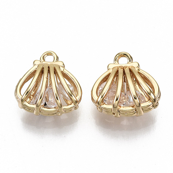 

PandaHall Brass Charms, with Cubic Zirconia, Nickel Free, Real 18K Gold Plated, Shell Shape, Clear, 11x10x5mm, Hole: 1.2mm Brass+Cubic...