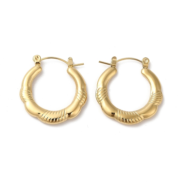 

PandaHall Rack Plating 304 Stainless Hoop Earrings for Women, Double Horn, Real 18K Gold Plated, 25x24x3mm 304 Stainless Steel Horn