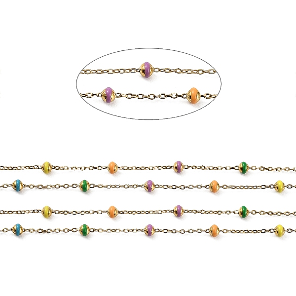 

PandaHall Stainless Steel Satellite Chains, with Enamel Beads and Spool, Soldered, Long-Lasting Plated, Flat Round, Golden, Colorful...
