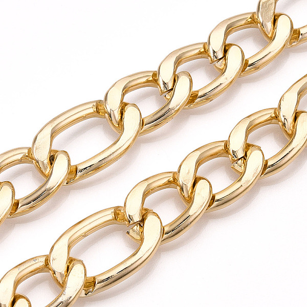 

PandaHall Aluminum Faceted Figaro Chain, Diamond Cut, Unwelded, Light Gold, 26x15x3.5mm, Small oval: 21x14.5x3.5mm Aluminum