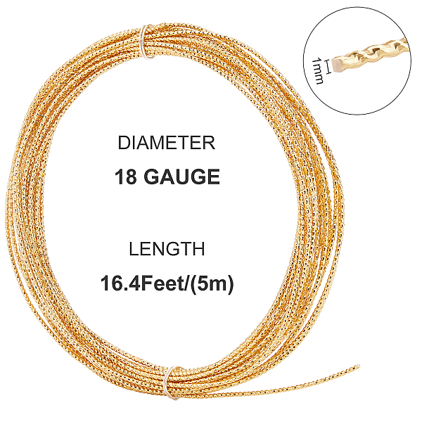 

PandaHall Textured Round Brass Spring Wire, Golden, 1mm Brass Textured Round