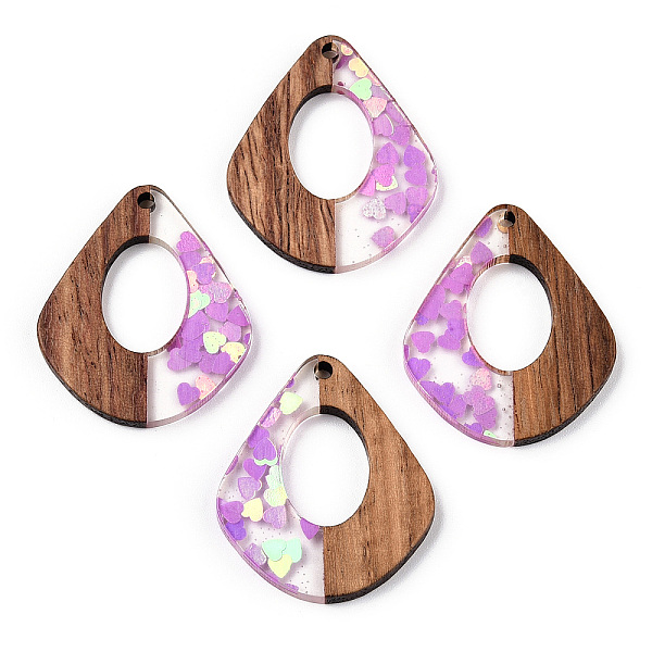 

PandaHall Transparent Resin & Walnut Wood Pendants, Kite Charms with Heart Paillettes, Waxed, Violet, 32.5x27.5x3.5mm, Hole: 2mm Resin+Wood..., Purple
