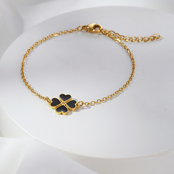 Stainless Steel Heart-shape Clover Link Bracelets