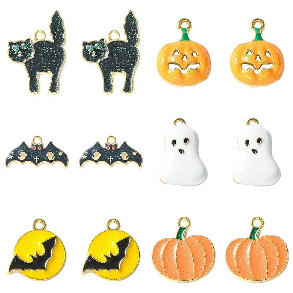 

PandaHall 30Pcs 6 Styles Halloween Rack Plating Alloy Enamel Pendants, Cadmium Free & Nickel Free & Lead Free, with Emerald Rhinestone and..., Multicolor