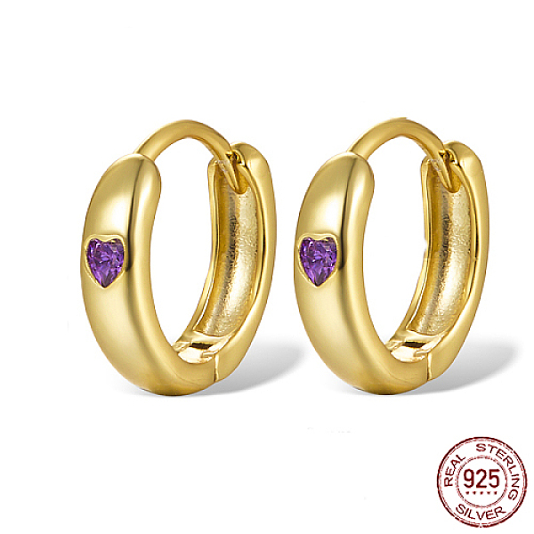 

PandaHall 925 Sterling Silver Thick Hoop Earrings for Women, with Micro Pave Cubic Zirconia Heart, Real 18K Gold Plated, Blue Violet, 11x3mm...