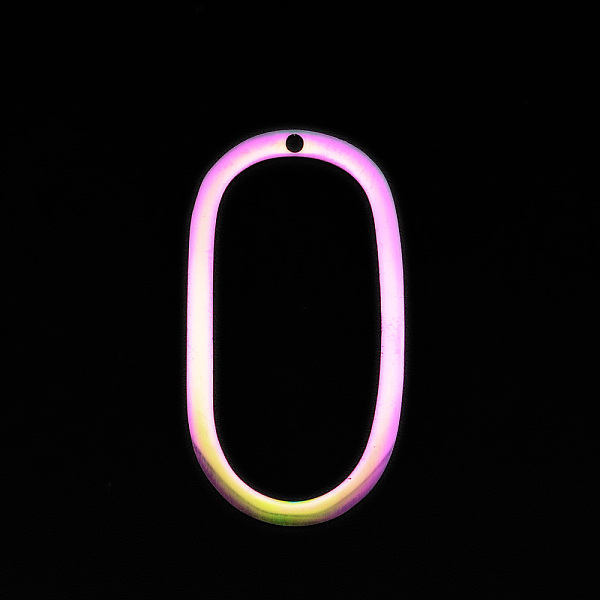 

PandaHall Vacuum Plating 201 Stainless Steel Pendants, Laser Cut, Oval, Rainbow Color, 35.5x19.5x1mm, Hole: 1.5mm 201 Stainless Steel Oval