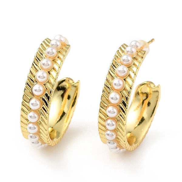 

PandaHall Brass Chunky Stud Earrings with Plastic Pearl, Half Hoop Earrings for Women, Lead Free & Cadmium Free & Nickel Free, Real 18K Gold..., White