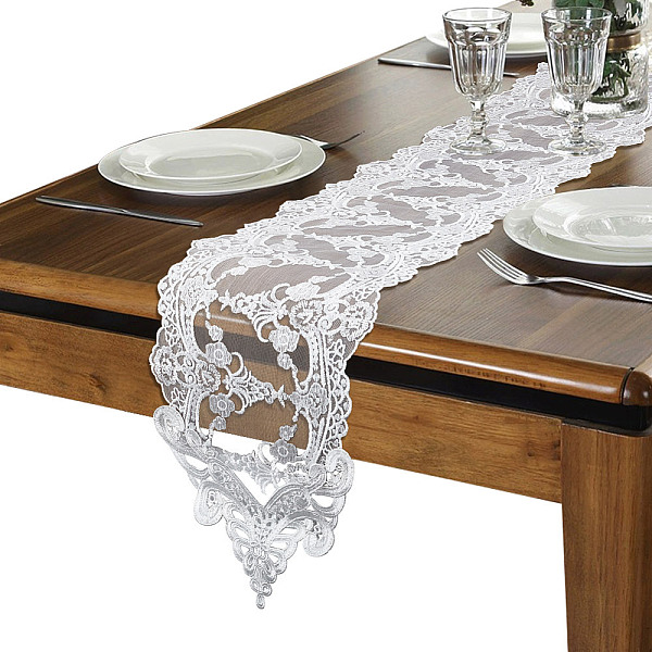 

PandaHall 2.32 Yards Lace Table Runner, 9.57Inch Embroidered Boho Table Runner Lace Cover Rectangle Polyester Tablecloths with Flower..., White