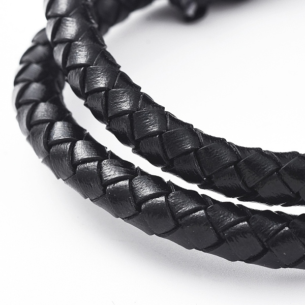 

PandaHall Braided Leather Wrap Bracelets, Two Loops, with Waxed Cotton Cord, 304 Stainless Steel Open Jump Rings and Smooth Push Gate Snap..., Black