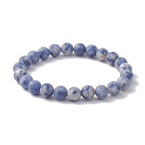 

PandaHall Frosted Natural Blue Spot Jasper Round Beaded Stretch Bracelets, Inner Diameter: 2-1/2 inch(6.5cm) Blue Spot Jasper Round