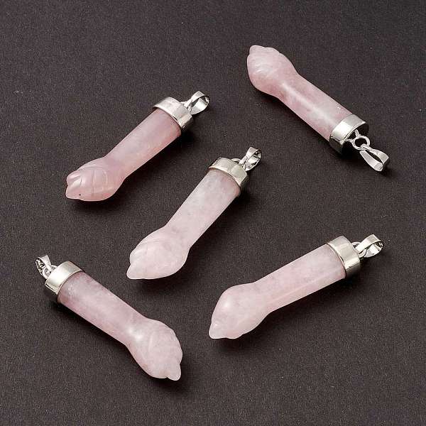 

PandaHall Natural Rose Quartz Pendants, with Platinum Tone Brass Findings, Figa Hand Shapes, 43~48x12x8.6mm, Hole: 8x4.6mm Rose Quartz...