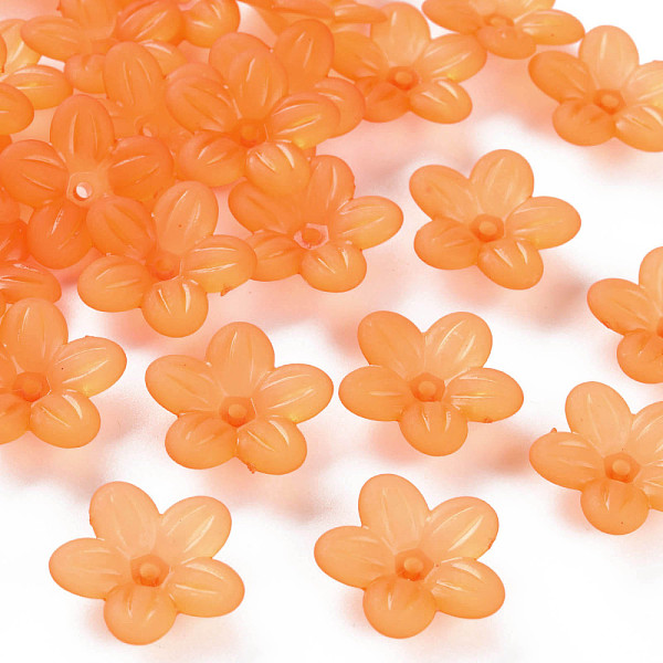 

PandaHall Frosted Acrylic Bead Caps, 5-Petal, Flower, Orange, 19.5x20x5.5mm, Hole: 1.6mm, about 740pcs/500g Acrylic Orange