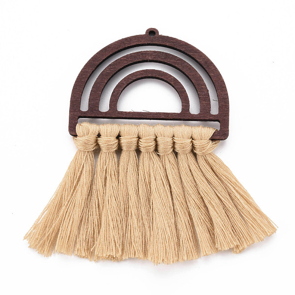 

PandaHall Polycotton(Polyester Cotton) Tassel Big Pendants, Unfinished Wood Semi Circle Earrings, for DIY Macrame Earrings, BurlyWood..., Orange
