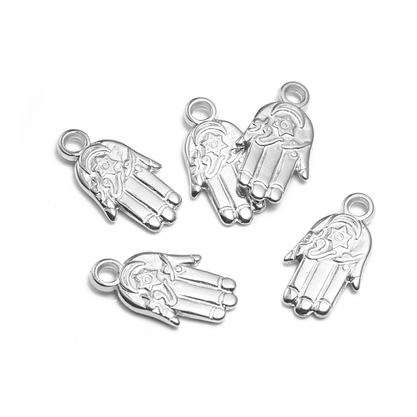 

PandaHall CCB Plastic Pendants, Hamsa Hand/Hand of Fatima/Hand of Miriam with Star of David, Platinum, 22.5x12x2.5mm, Hole: 2.5mm Plastic...