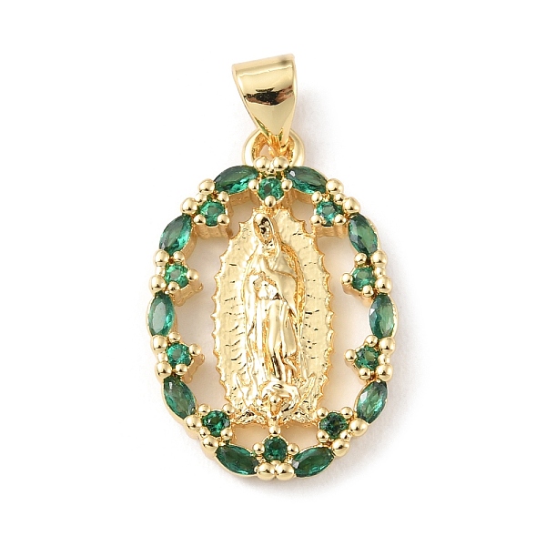 

PandaHall Brass Micro Pave Cubic Zirconia Pendants, Long-Lasting Plated, Real 18K Gold Plated, Cadmium Free & Lead Free, Oval with Saint..., Green