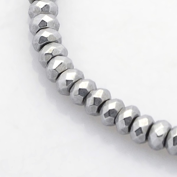 

PandaHall Electroplate Non-magnetic Synthetic Hematite Beads Strands, Faceted Rondelle, Platinum Plated, 3x2mm, Hole: 1mm, about...