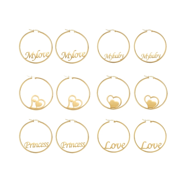 

PandaHall 304 Stainless Steel Hoop Earrings, Ring Shape, Golden, 6pairs/set 304 Stainless Steel Ring